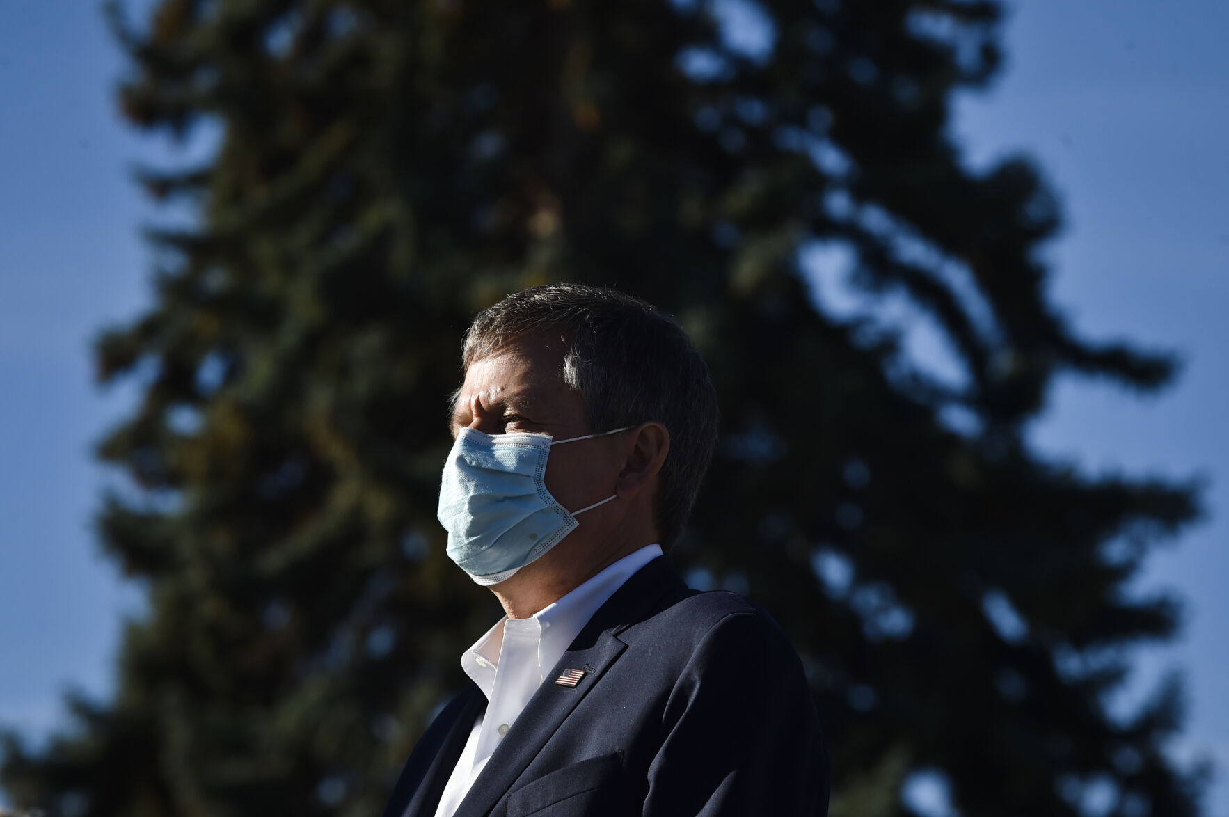 U.S. Sen. Steve Daines appears at a press event alongside Veterans Affairs Secretary Robert Wilkie